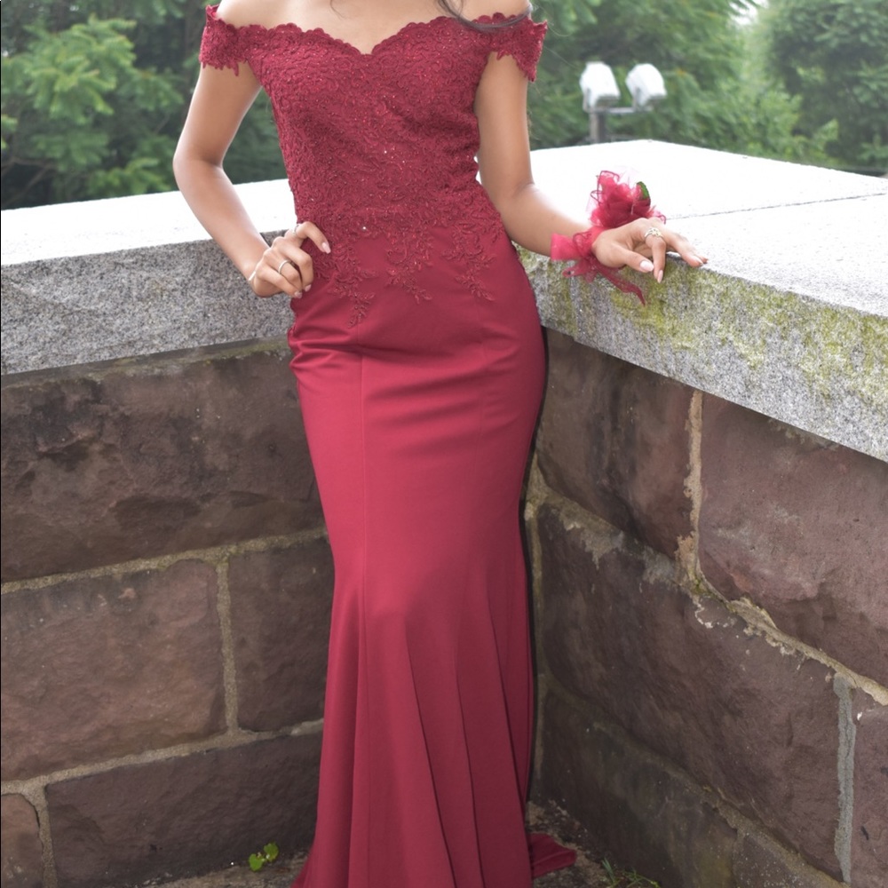 PROM DRESS mermaid off shoulder lace rhinestone